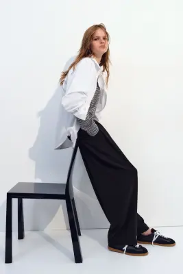 Pantalon barrel à pinces - Noir — photo 2