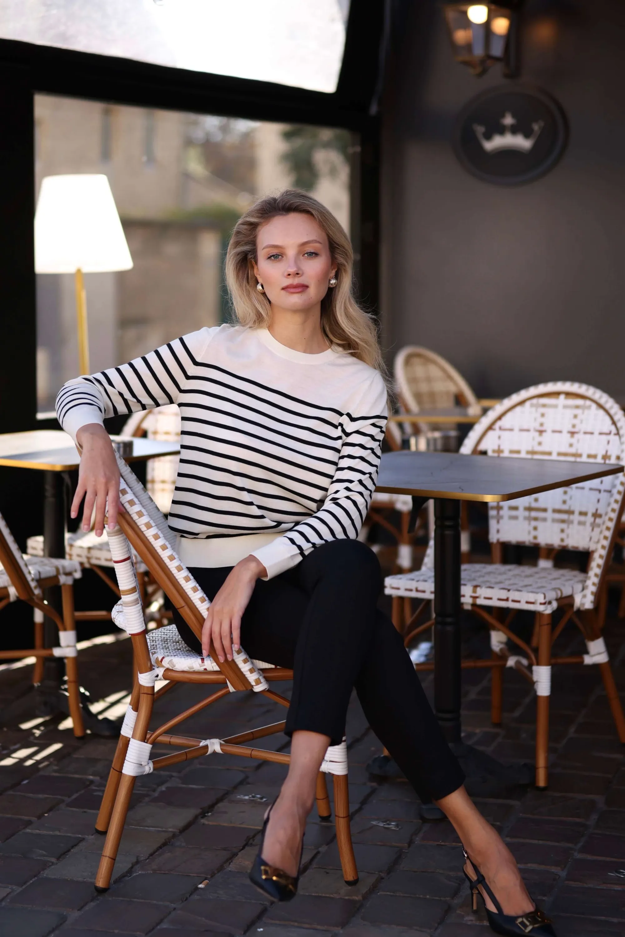 Kaia Merino Wool Top - White with black