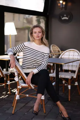 Kaia Merino Wool Top - White with black — photo 1
