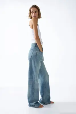 Wide High Waist Jeans - Bleu denim clair — photo 2