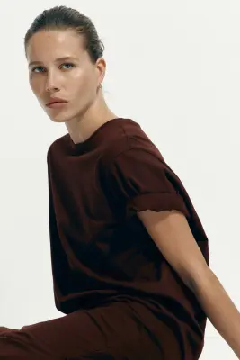 Longue robe T-shirt - Marron — photo 3
