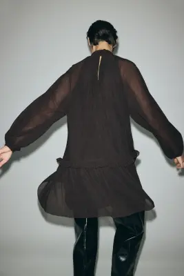 Robe plissée en jersey - Marron foncé — photo 3