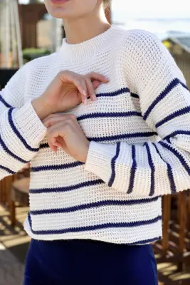 Marine Merino Wool Sweater - Cream with navy — photo 3