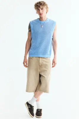 Pull sans manches Regular Fit en maille ajourée - Bleu clair — photo 1