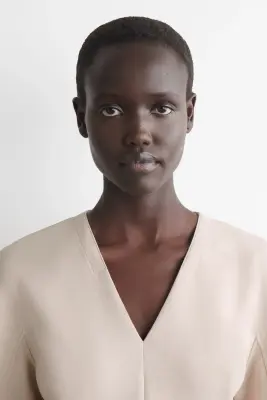 ROBE TAILLEUR COURTE À COL EN V - SABLE — photo 2