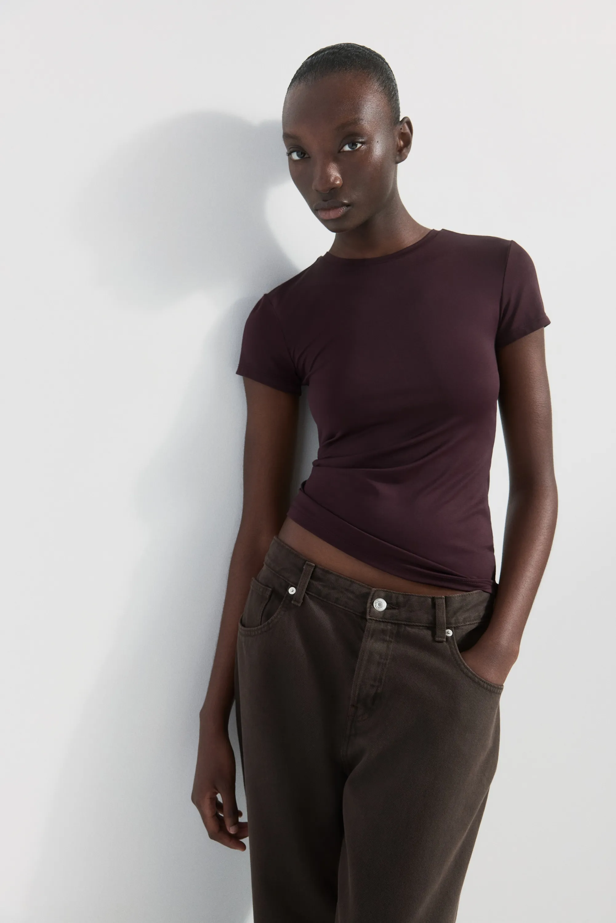 T-shirt ajusté en microfibre - Bordeaux