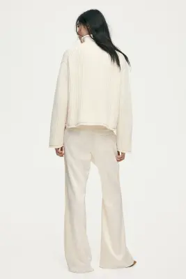 Pull en maille de laine côtelée - Crème — photo 3