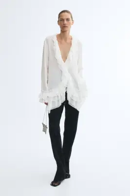 Blouse à volants ruchés - Crème — photo 2