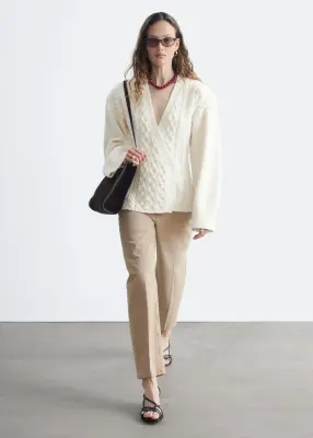 Cardigan en laine et coton à mailles torsadées - Blanc — photo 2