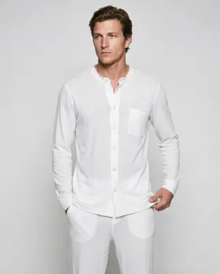 Chemise Blanche Col Manches Longues en Coton / Lin