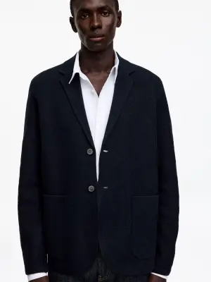Blazer en laine bouillie - Bleu foncé — photo 3