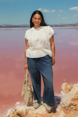 Blouse en cotonnade & guipures — photo 3