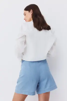 MAMA Short à cordon en denim - Bleu denim clair — photo 2