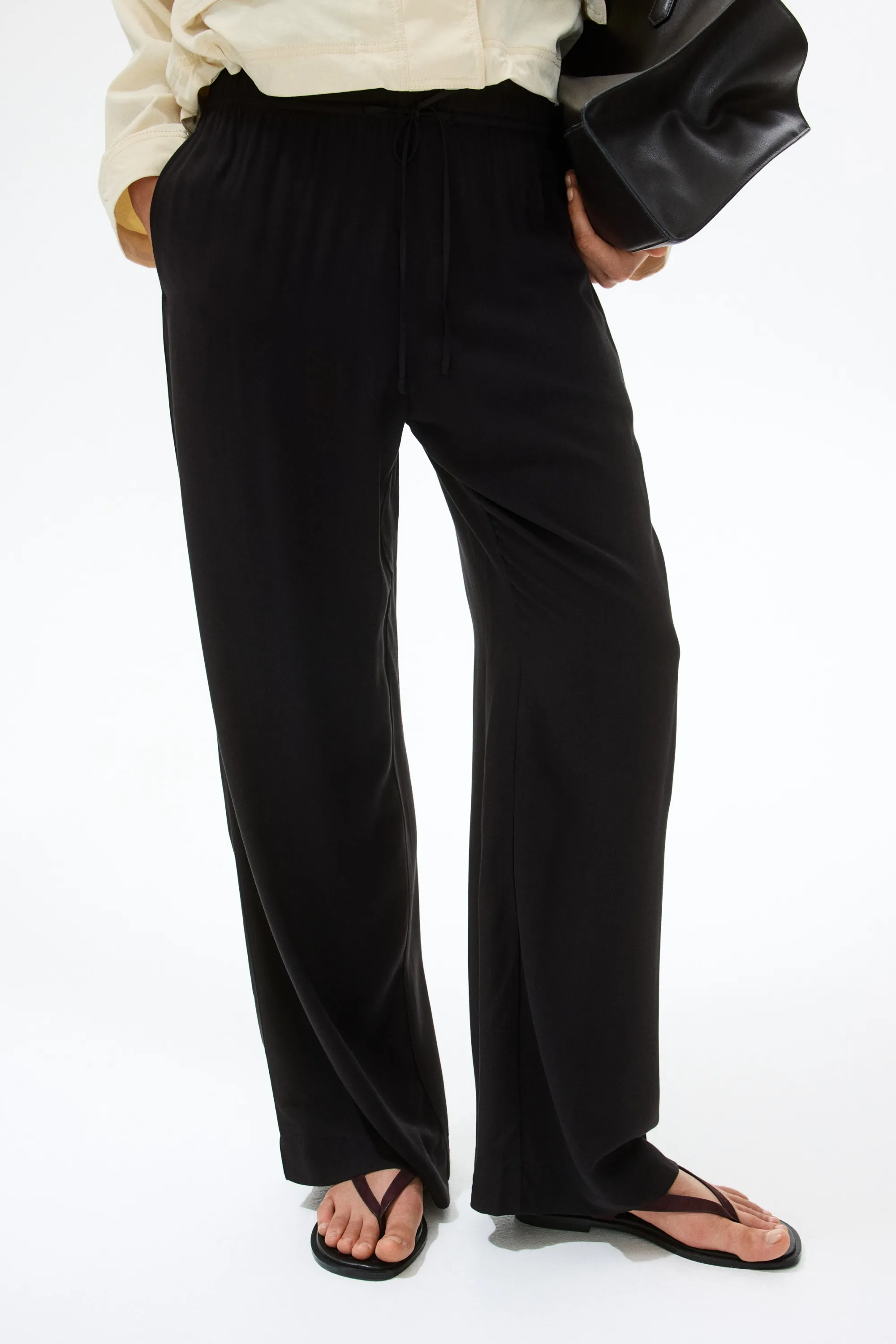 Pantalon large avec taille élastique - Noir