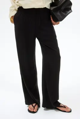 Pantalon large avec taille élastique - Noir — photo 1