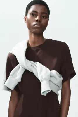 Robe T-shirt en coton - Marron foncé — photo 1