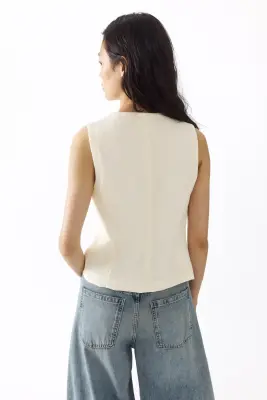 Gilet sans manches avec détails à nouer - Crème — photo 3