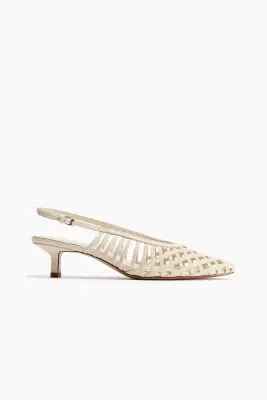 Escarpins en cuir avec talon kitten heel - Crème — photo 1