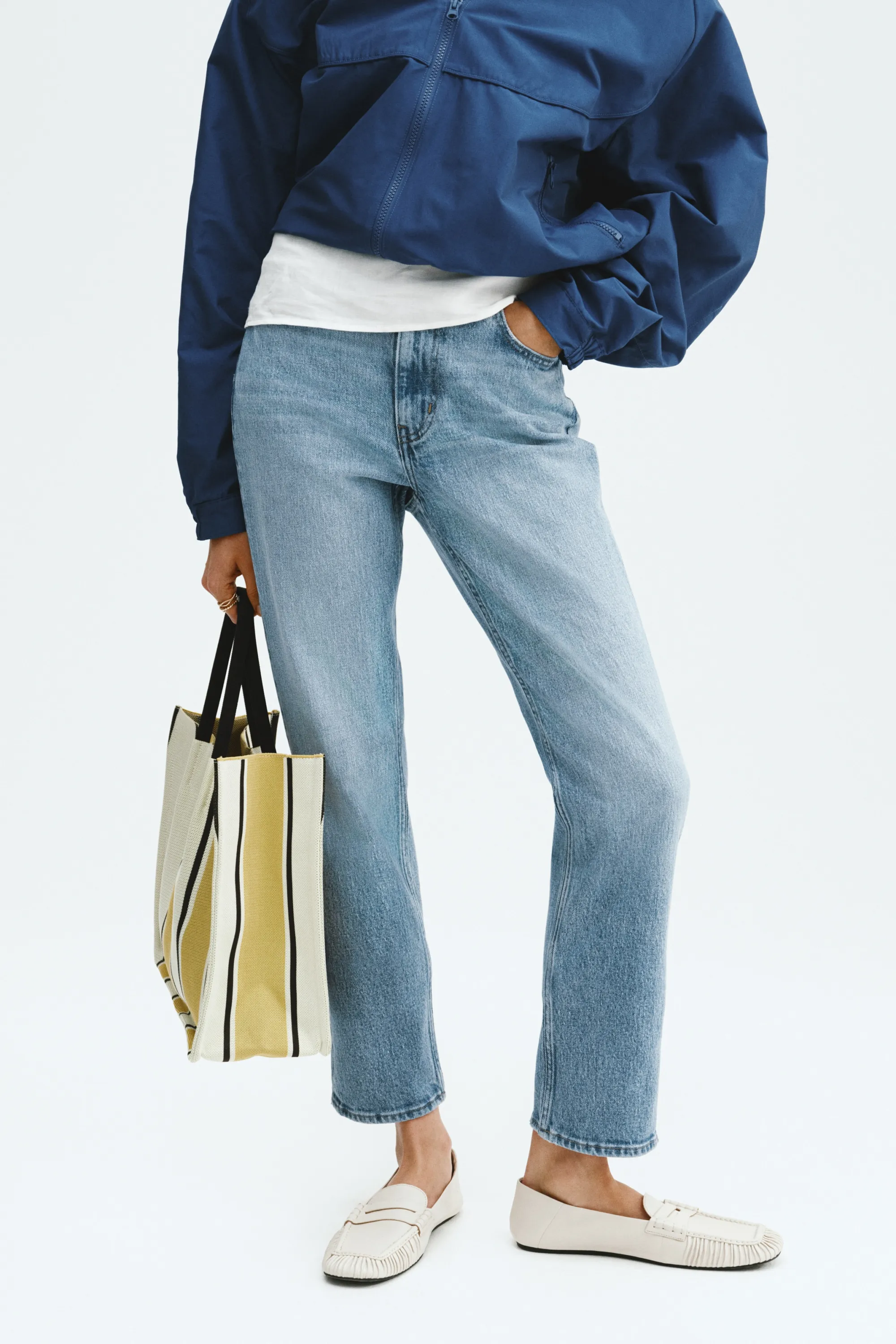 Slim Straight Regular Waist Ankle Jeans - Bleu denim