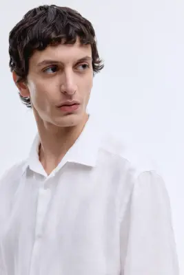 Chemise Slim Fit en lin - Blanc — photo 1