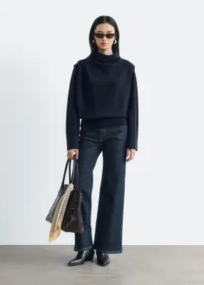 Pull plissé en laine - Bleu foncé — photo 2