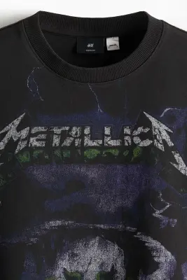 T-shirt imprimé Oversized Fit en coton - Noir/Metallica — photo 4