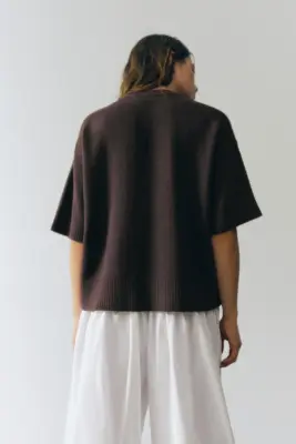 T-shirt en maille - Marron foncé — photo 3