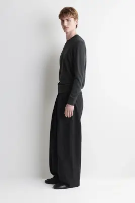 PULL SLIM À COL ROND EN LAINE MÉRINOS - GRIS ANTHRACITE CHINÉ — photo 2
