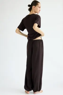 Top en maille fine avec cordons de serrage - Marron foncé — photo 3