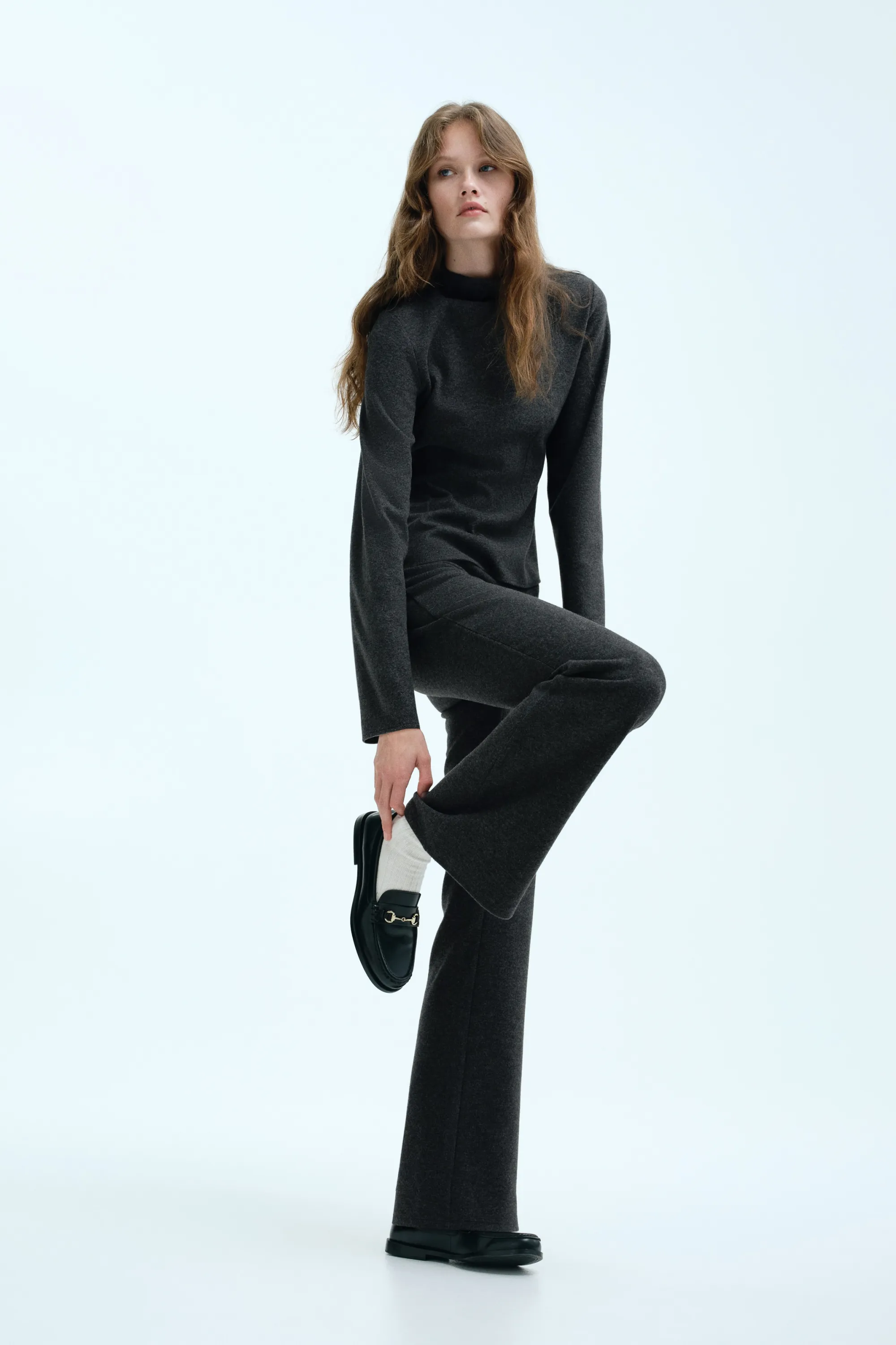 Pantalon évasé en maille - Gris foncé