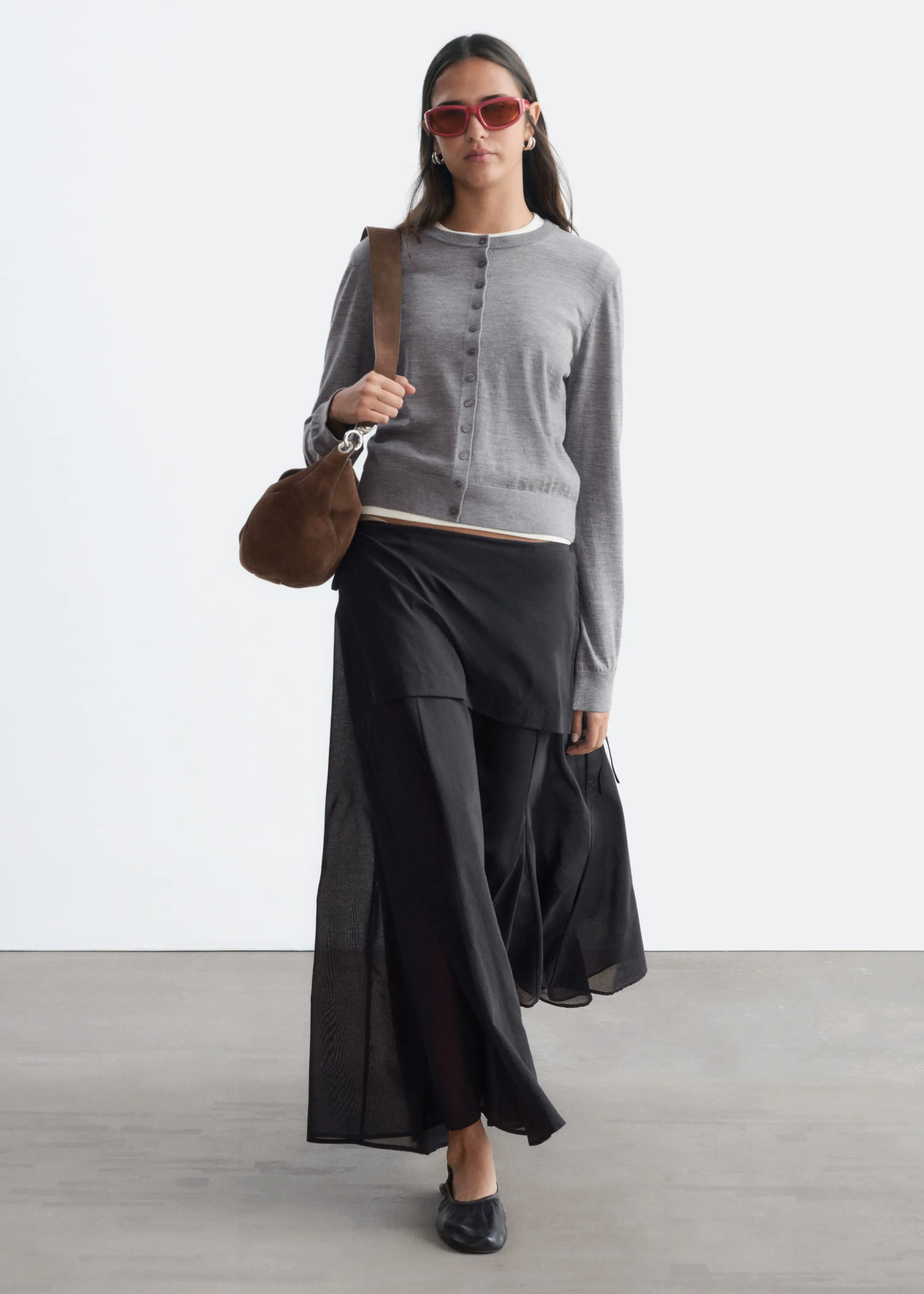 Cardigan en laine à maille unie - Gris