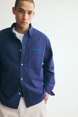 Chemise Oxford Relaxed Fit - Bleu foncé/rayé — photo 3