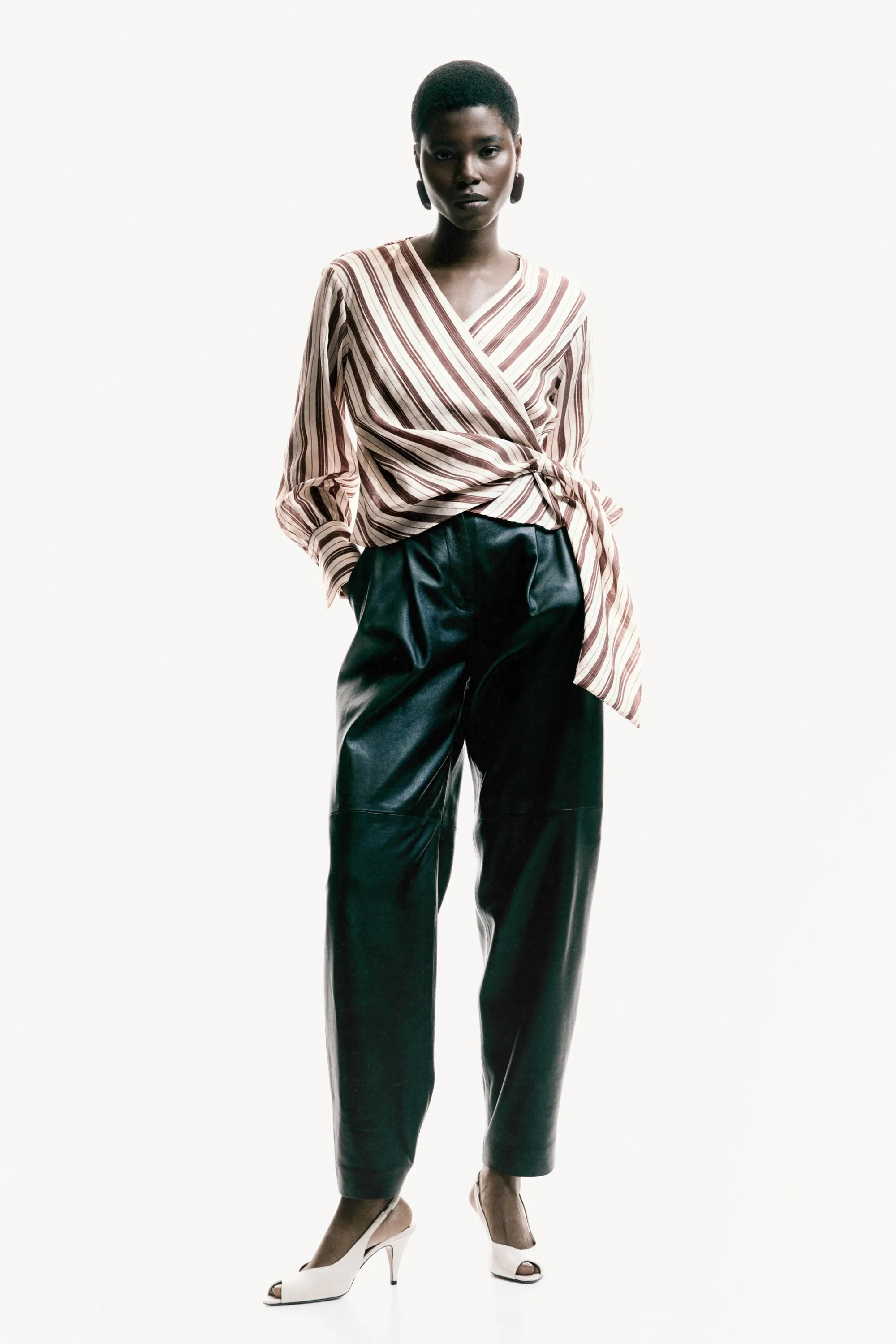 Blouse croisée - Rouge foncé/rayé