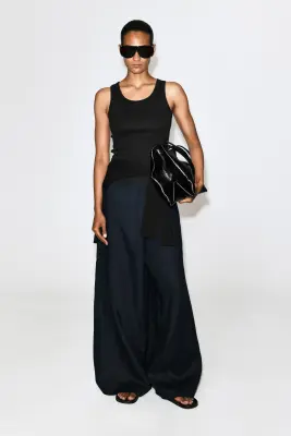 PANTALON LARGE EN LIN - BLEU MARINE — photo 2
