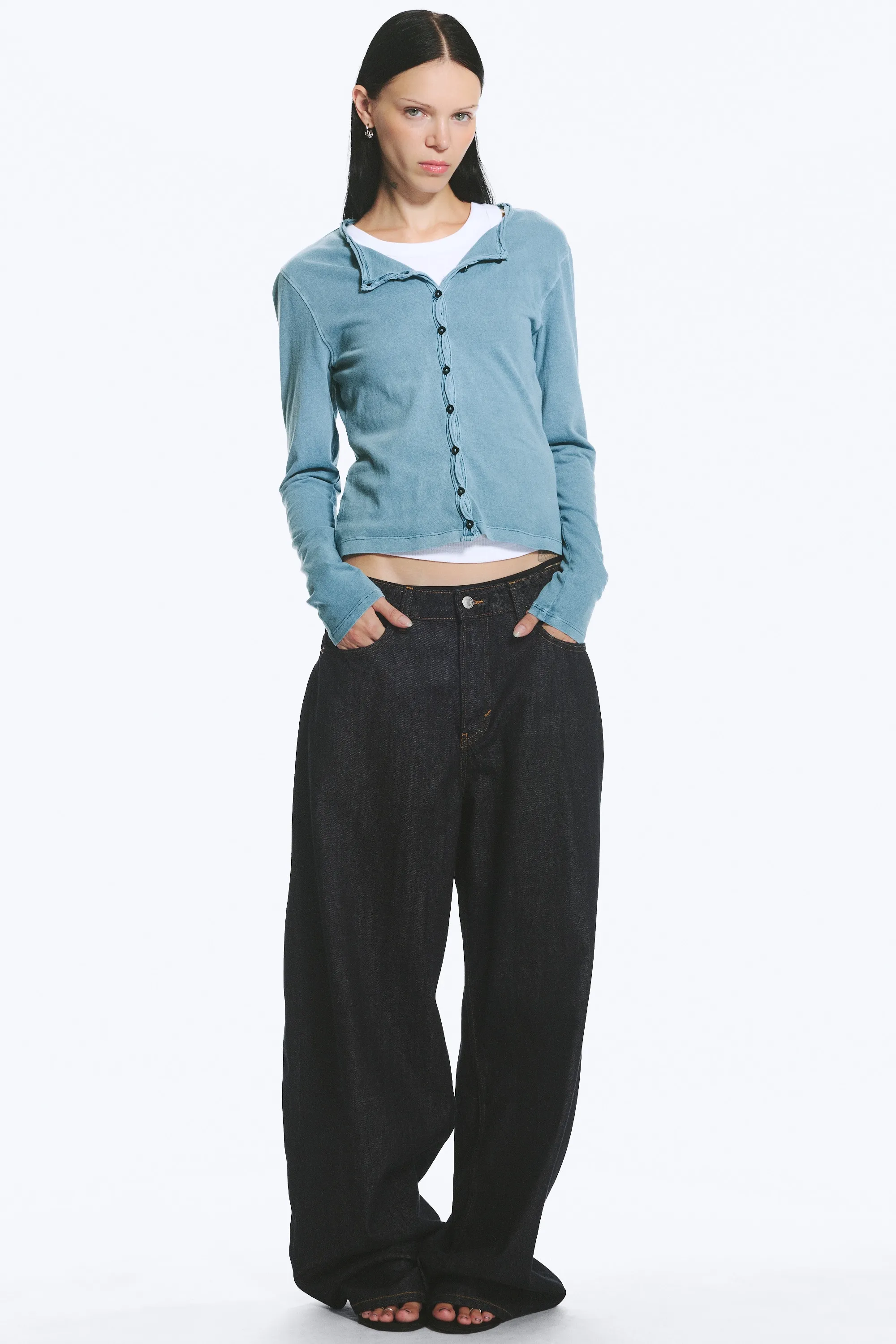 Cardigan ajusté en jersey - Bleu cendré