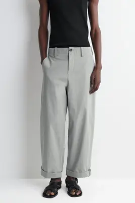 PANTALON DROIT DÉCONTRACTÉ À REVERS - GRIS — photo 4