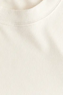 T-shirt côtelé en viscose - Crème — photo 3