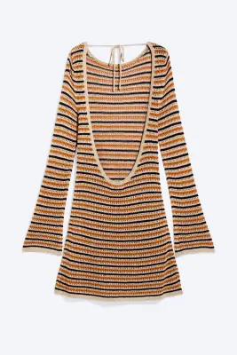 Robe Confectionnée À Dos Ouvert - Orange à rayures — photo 4