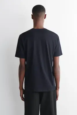 T-SHIRT À COL ROND EN COTON - BLEU MARINE — photo 4