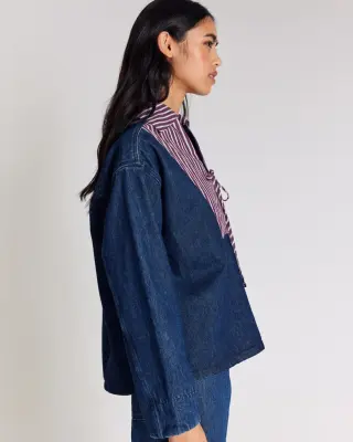 Vareuse Hilaire bleu indigo et rayures prune — photo 4