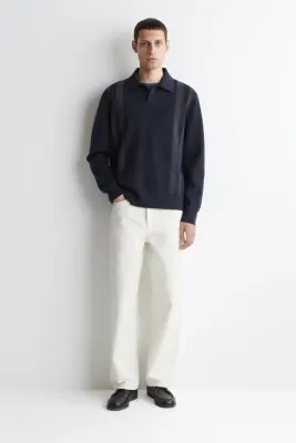 POLO RAYÉ EN LAINE MÉRINOS - MARINE / GRIS / RAYURES — photo 1