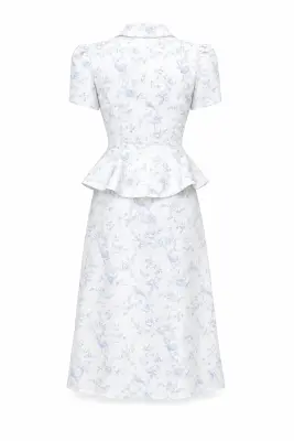 Andi Peplum Blouse - Blue Toile de Jouy Birds — photo 3