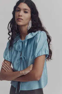 Blouse à nouer - Bleu clair — photo 2