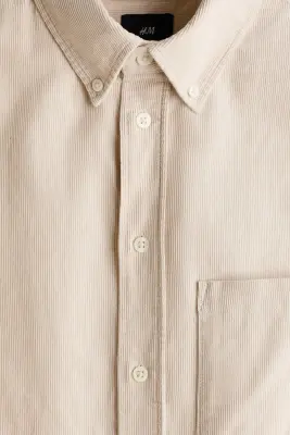 Chemise Regular Fit en velours côtelé - Beige clair — photo 5