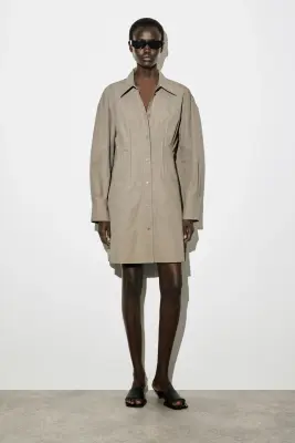 ROBE-CHEMISE CINTRÉE EN COTON - GRIS — photo 1