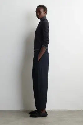 PANTALON BARREL EN LAINE MÉLANGÉE - BLEU MARINE — photo 3