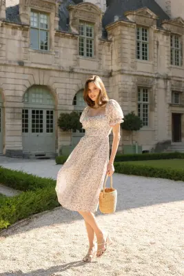 Mira Puffed Sleeve Dress - Multifloral — photo 3