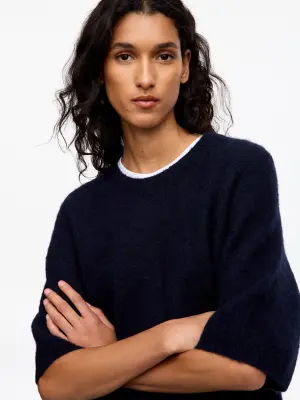 Pull en mélange de laine et d'alpaga - Bleu foncé — photo 3