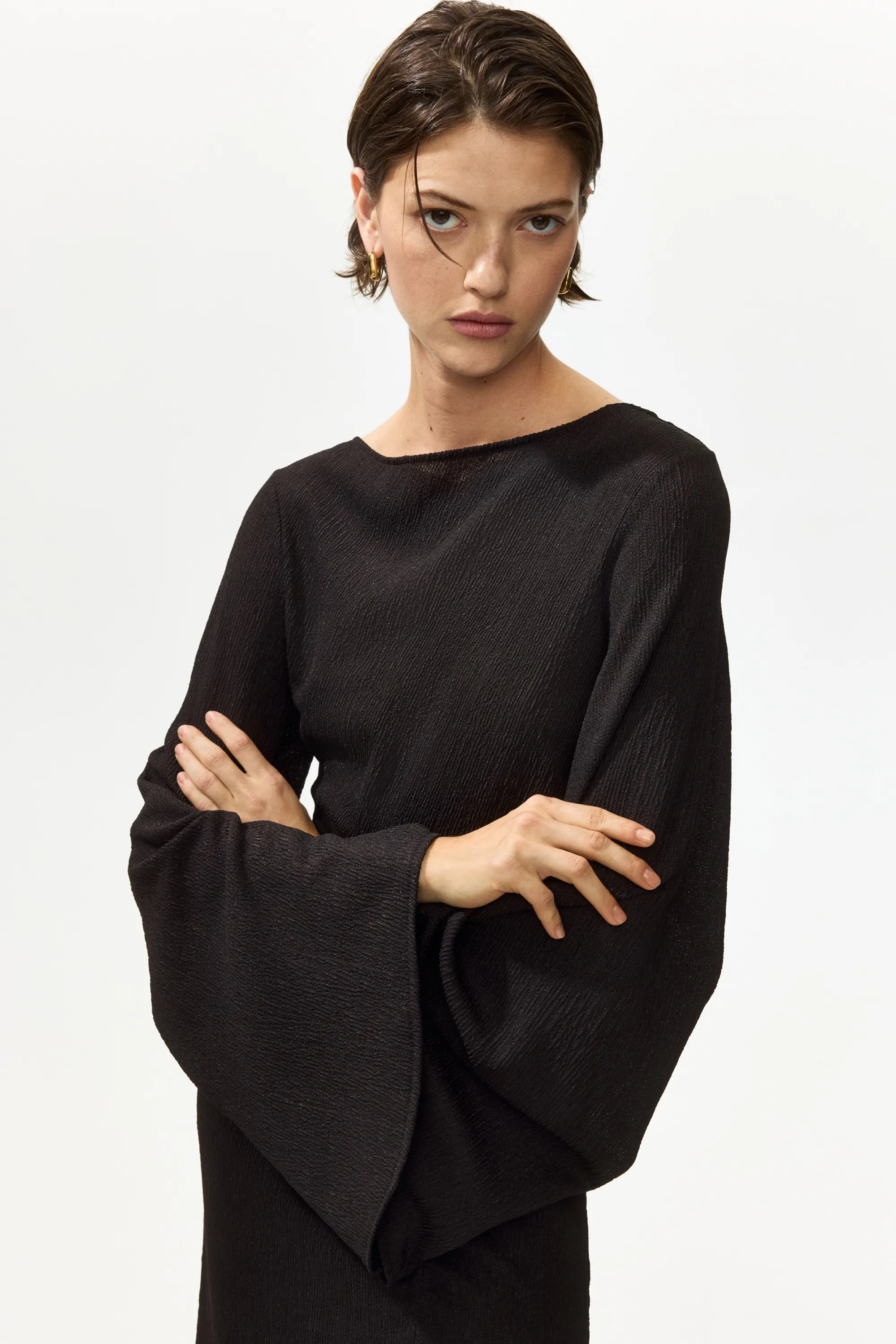 Robe à manches trompette en jersey - Marron foncé