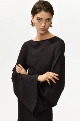 Robe à manches trompette en jersey - Marron foncé — photo 1